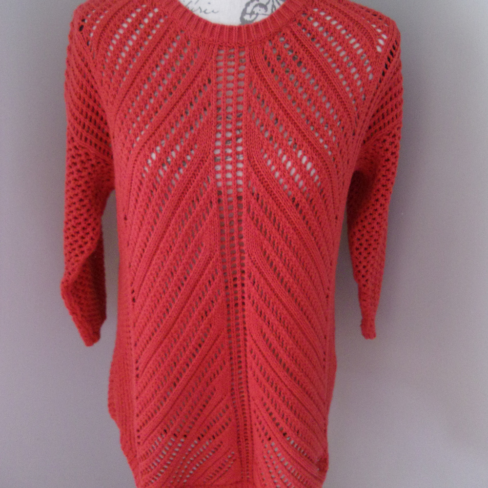 Chelsea & Theodore Red Crochet Sweater LARGE